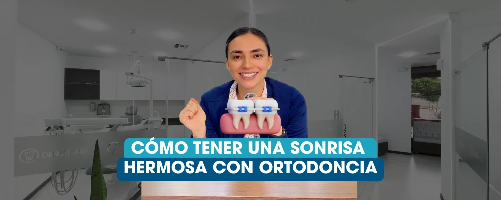 Odontóloga explicando cómo cuidar los dientes para tener una sonrisa hermosa durante la ortodoncia