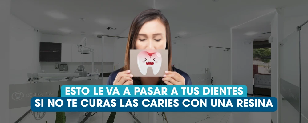 Mujer sosteniendo una ilustración de diente molesto para explicar qué pasa si no se trata una caries con resina dental