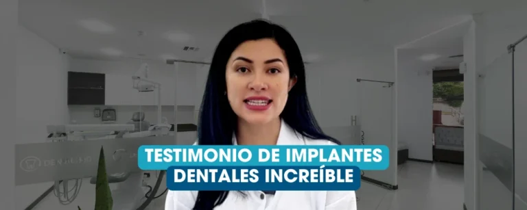 Odontóloga presentando testimonio de paciente con implantes dentales en Dental360 Quito